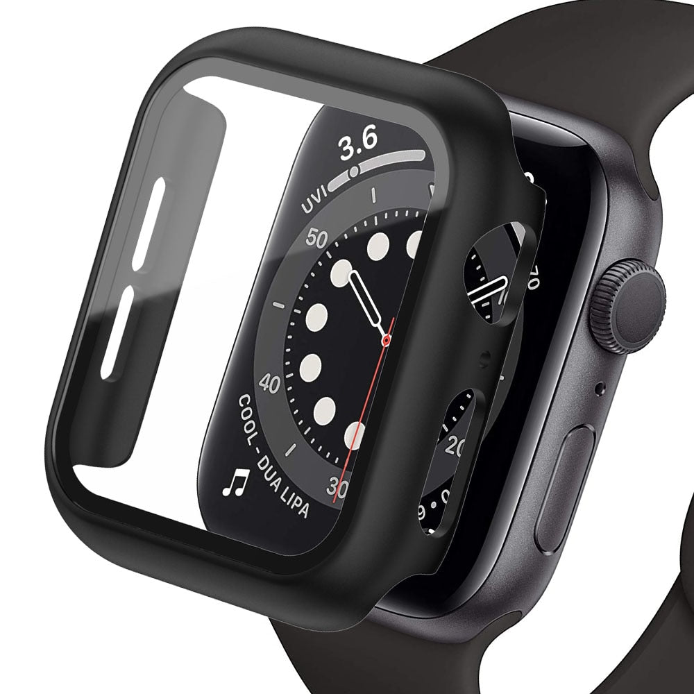 Gehärtete Glasschutz PC-Stoßfänger Apple Watch Serie 9/8/7/6/5/4/SE Schutzfolie Gehäuse 38mm, 40mm, 41mm, 42mm,